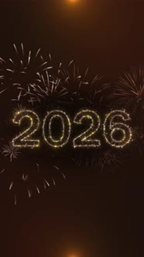 Sparkling New Year 2026 Title with Festive Fireworks