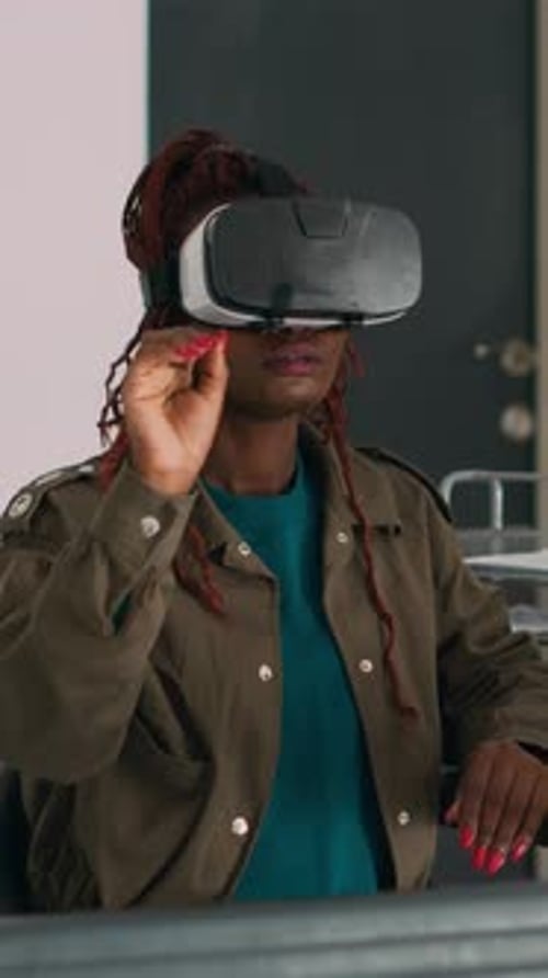 Vertical Video African American Developer Working with Vr Glasses