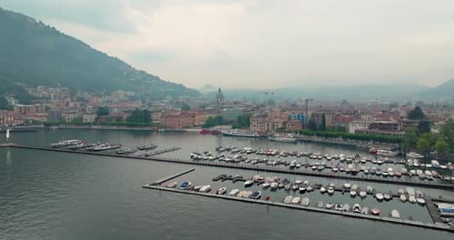 Aerial View of the Landscape of the Lake and the City of Como in Italy