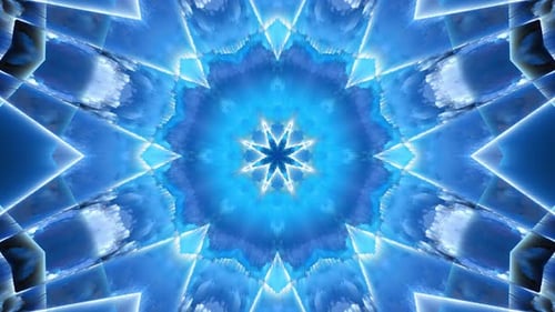 Dynamic Blue Glowing Geometric Kaleidoscope Star Pattern Background