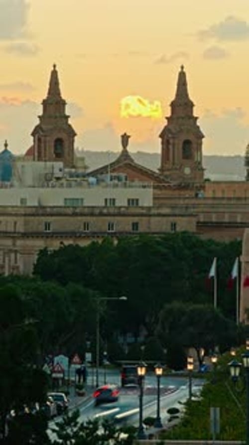 Incredible Sunset on the Island of Malta with Evening Traffic Timelapse