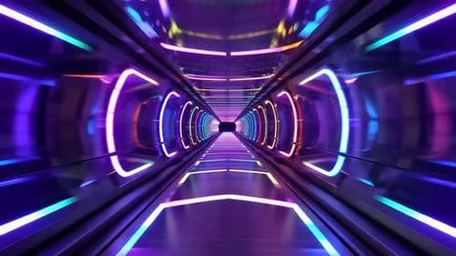 Futuristic Sci Fi Neon Tunnel Loop 3D Render