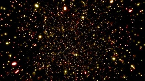 Parallax effect of glowing golden particles rotating seamlessly against a black background