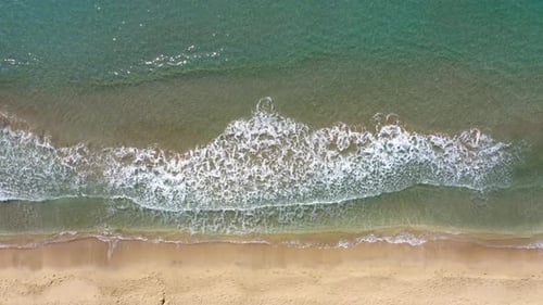 Slow Motion of Transparent Water Washing Sandy Shore of Tropical Island