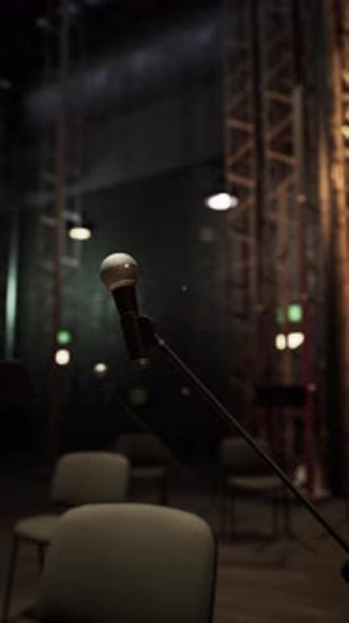 Cinematic Empty Stage with Microphone Slow Zoom