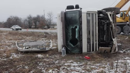 Damaged Truck After Accident in Rural Area