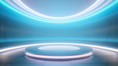 Futuristic Virtual Studio Stage with Glowing Neon Lights Background