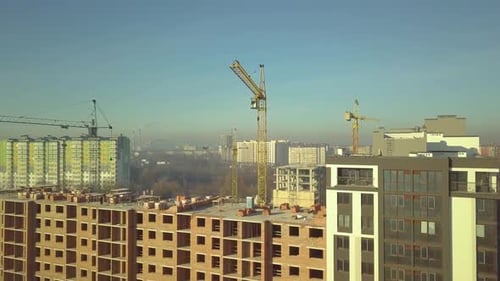 Aerial View of Tall Residential Apartment Buildings Under Construction