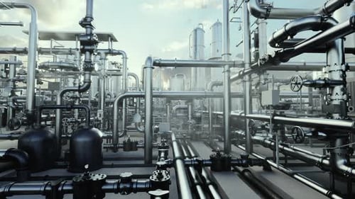 Oil Refinery And Plant And Tower Column Of Petrochemistry Industry In Oil And Gas Industrial