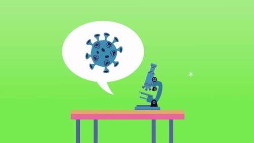 Animated Flat Design Microscope with Virus Icon