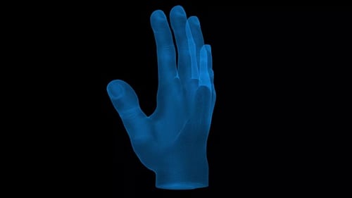 Blauer Schutzhandschuh auf schwarzem Hintergrund für Sicherheit und Industriegebrauch