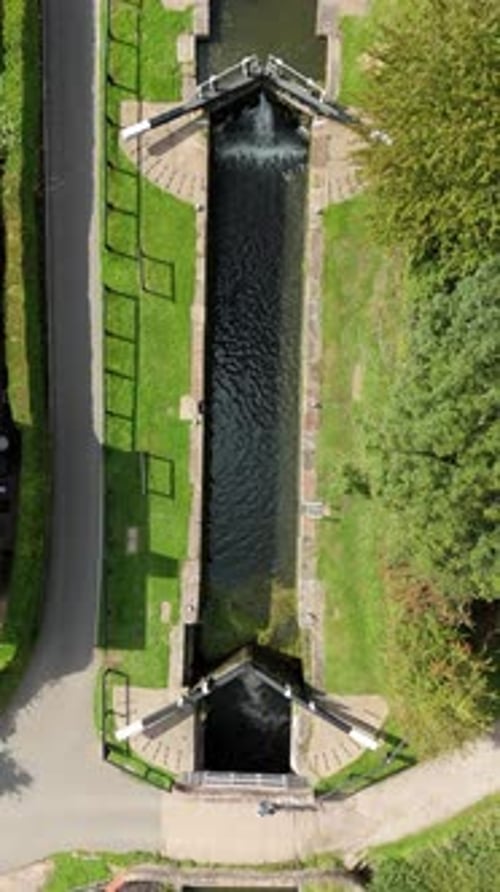 Aerial View of a Picturesque Canal Lock