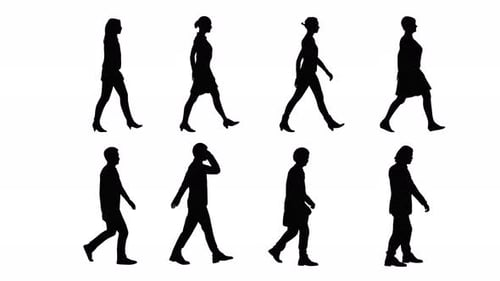 4K alpha channel,silhouette group of human walking isolated graphics