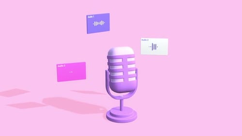 Micrófono animado con conversación de chat de audio, onda de audio, onda de sonido, chat de voz.