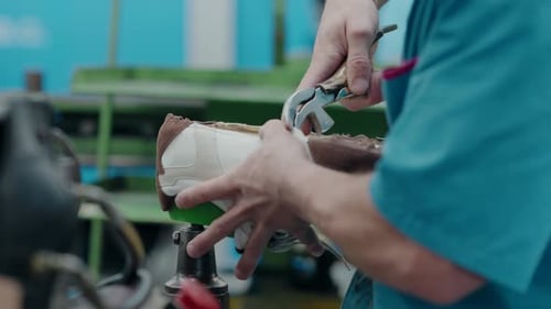 Shoe Manufacturing Process in Factory Setting