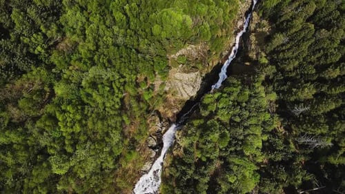 Drone Flight Over Elbrus Waterfall and Spring Mountain Landscape