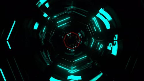 Türkisfarbener und roter blinkender neongeometrischer Fantasy-Korridor-Hintergrund VJ Loop In 4K