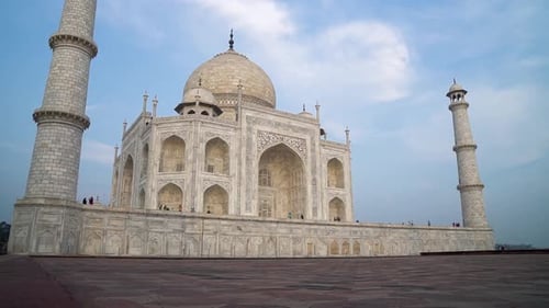 panoramic view of taj mahal White marble detail with soft light sunrise of the structure building, I