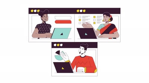 Animated Diverse People Working on Laptops Flat Design