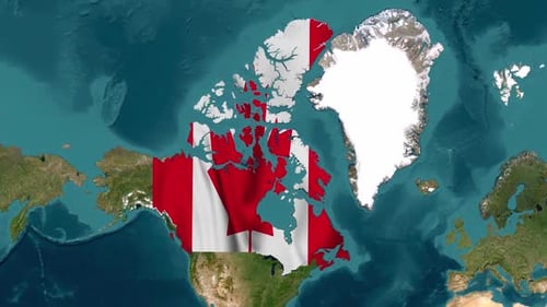 Realistic Waving Flag of Canada on World Map
