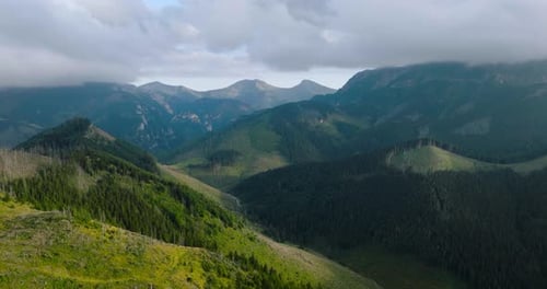 Beautiful Mountain Landscape in Summer Cloudy Sky Forest and Rocks