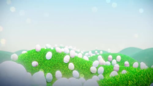 Animated Easter Eggs on Green Hills Looping Background