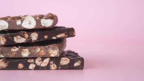 Dark Chocolate on a Plate on Table Close Up