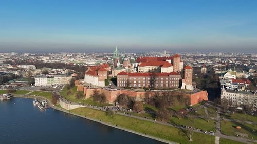 Aerial View of Wawel Castle and Vistula River in Krakow