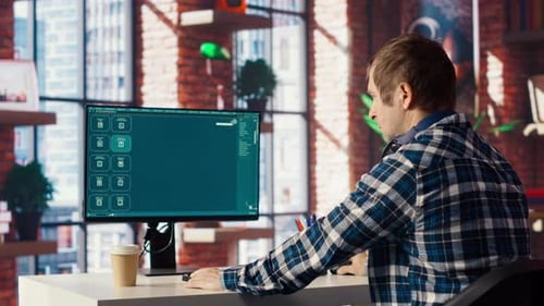 Graphic Designer Designing UX for AI Software Turning Text Prompt Into Photos