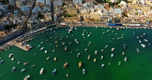 Aerial View of the Port of Marsaxlokk In Malta A Small Fishing Village with Traditional Colorful