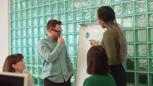 Professionals Talking About Charts in an Office