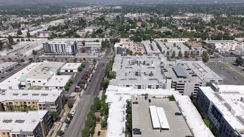 Woodland Hills neighborhood is a suburb of Los Angeles - apartment and condo aerial flyover