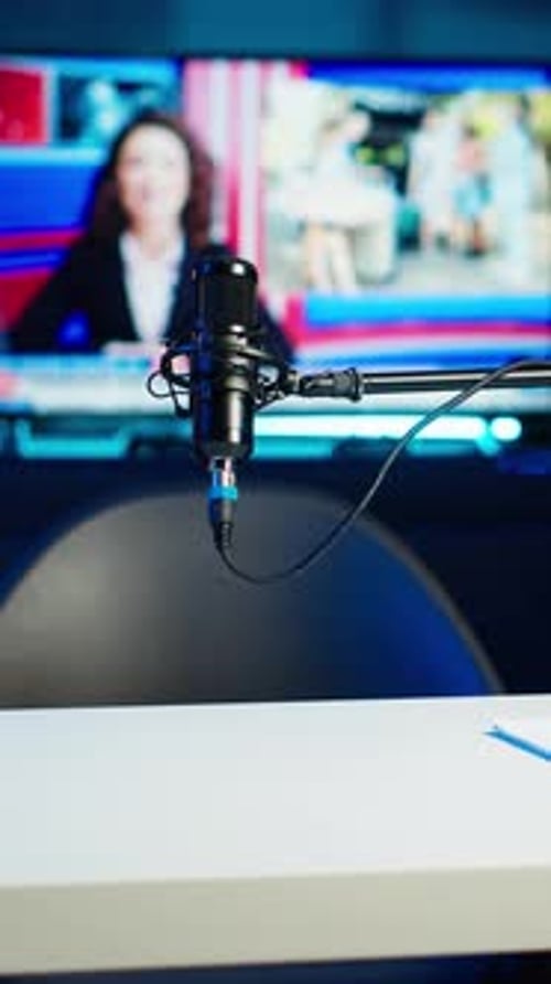 Vertical Video Streaming Equipment in Modern Apartment Illuminated with RGB Lights at Night