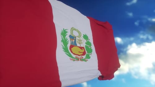 Realistic 3D Waving Peru Flag Animation on Blue Sky