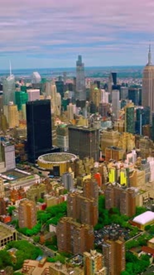 New York, Manhattan panorama at daytime. Beautiful city landscape with diverse buildings.