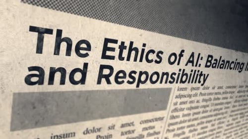 La ética de la inteligencia artificial: equilibrar la innovación y la responsabilidad Título en el titular de un periódico, estilo 02