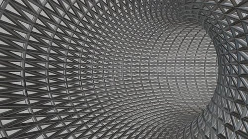 Rotation inside the Wireframe of a Silver Tunnel, Exclusive, 3D Render