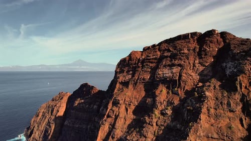 Aerial Views of Coastal Cliff Landscape And Blue Water In Canary Islands