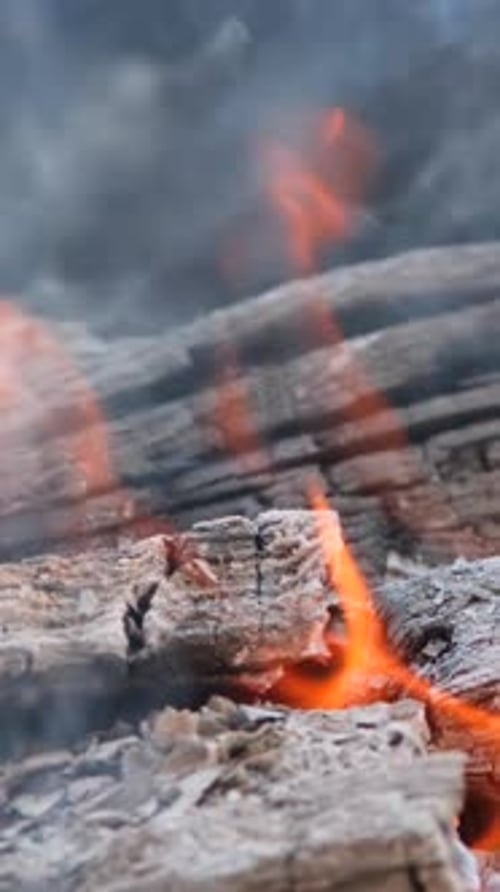 Close Up of Fire and Wood Burning