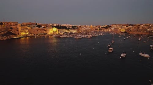 Aerial view of La Valletta downtown at sunset in Malta.