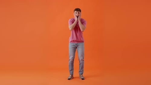 Man Reacting with Surprise and Excitement