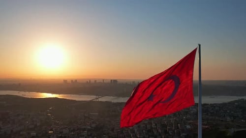 Sunset And Waving Turkish Flag