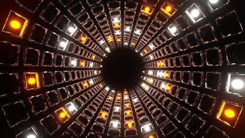 Orange And White Strobe Mirrored Square Elements Tunnel Background Vj Loop In HD