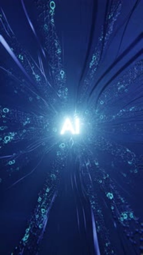 Digital Data Stream Glowing Light Vertical Background