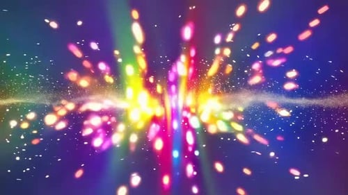 Explosion abstraite de particules colorées avec des rayons lumineux brillants