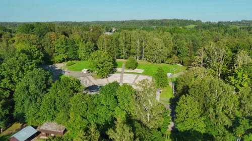 Sauleskalna estrāde (Sun Hill Open-Air Stage) On Sauleskalns (Sun Hill) In Talsi, Latvia. Aerial