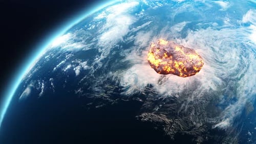 Fiery Asteroid Approaching Earth from Space