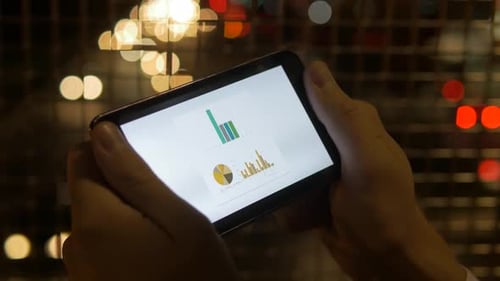 Person Using Digital Tablet Screen Accounting Business Profits Data Charts