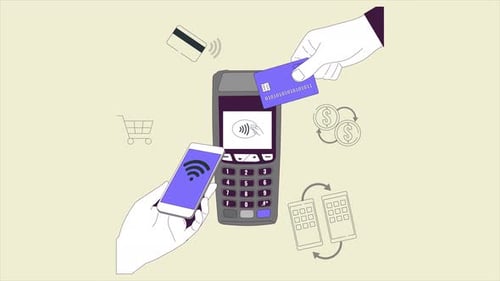 Digital Payment Transaction Animation with Card and Mobile Phone