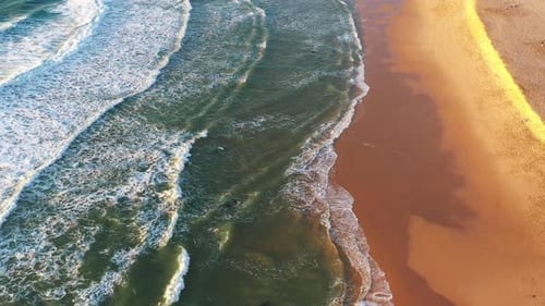 Aerial View Ocean Wave and Sandy Beach